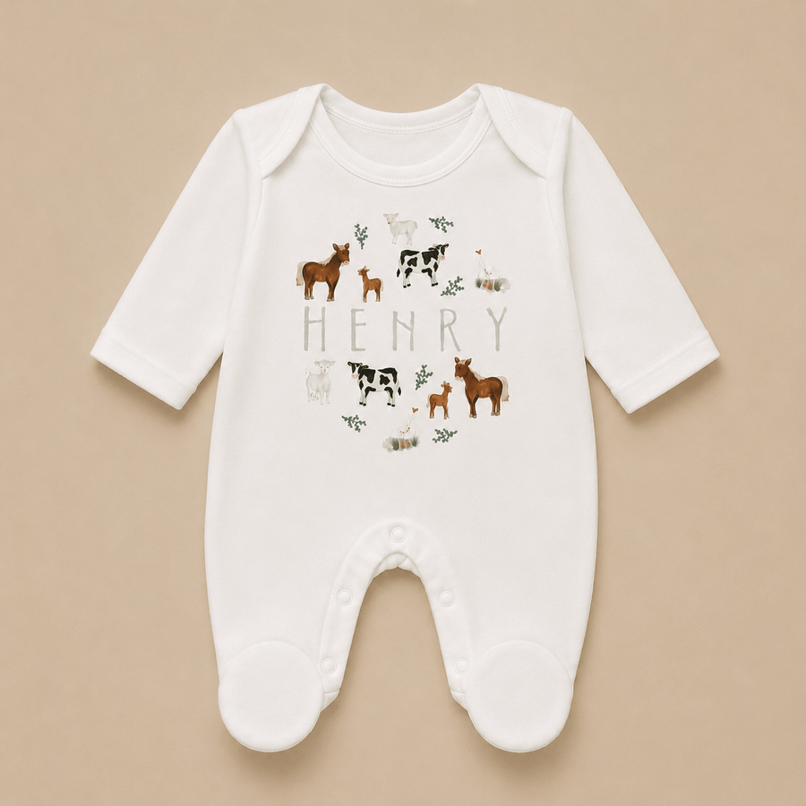 Personalised Farm Animals Baby Outfit