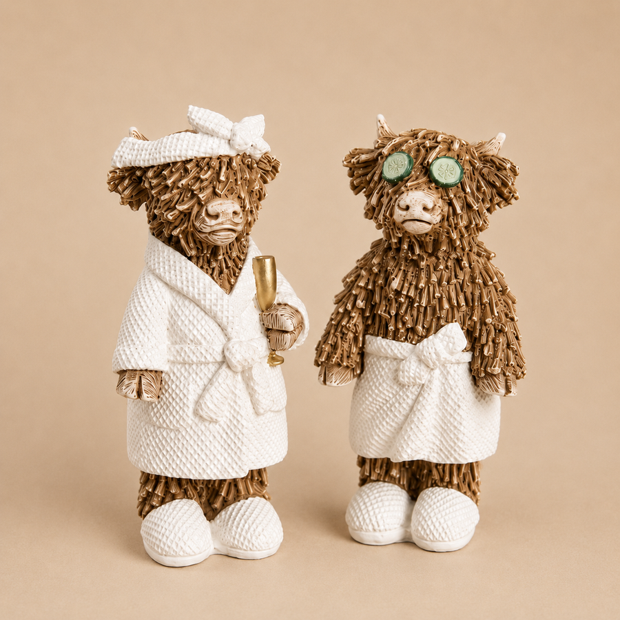 Set of 2 Natural Hamish The Highland Cow Spa Ornaments