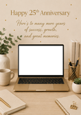 Load image into Gallery viewer, Gold Desk Scene 25th Photo Upload Anniversary Card
