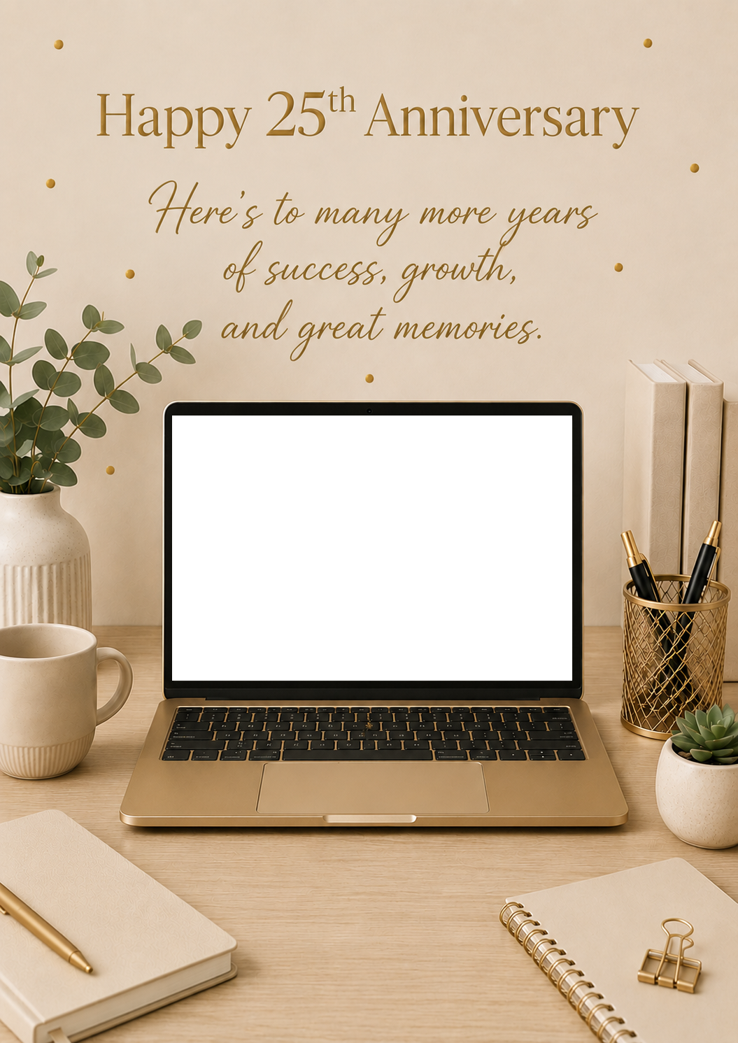 Gold Desk Scene 25th Photo Upload Anniversary Card
