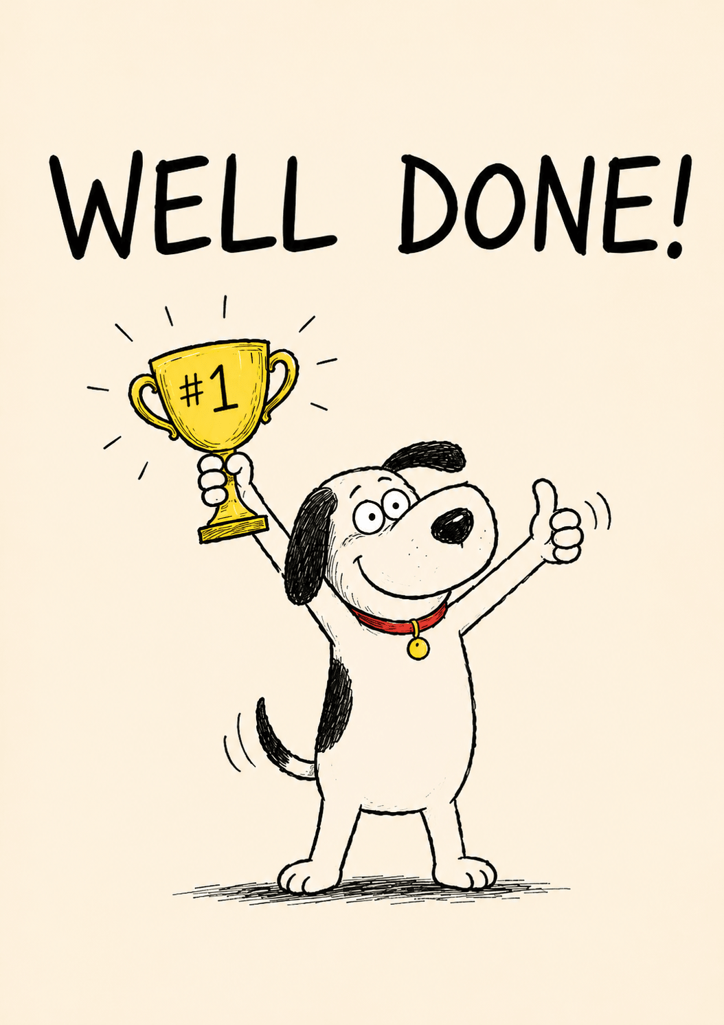 Funny Well Done Trophy Dog Congratulations Card