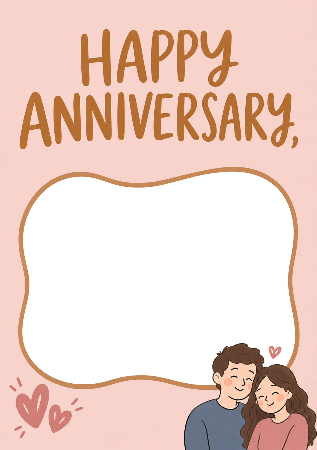 Cute Illustrated Couple Photo Upload Anniversary Card