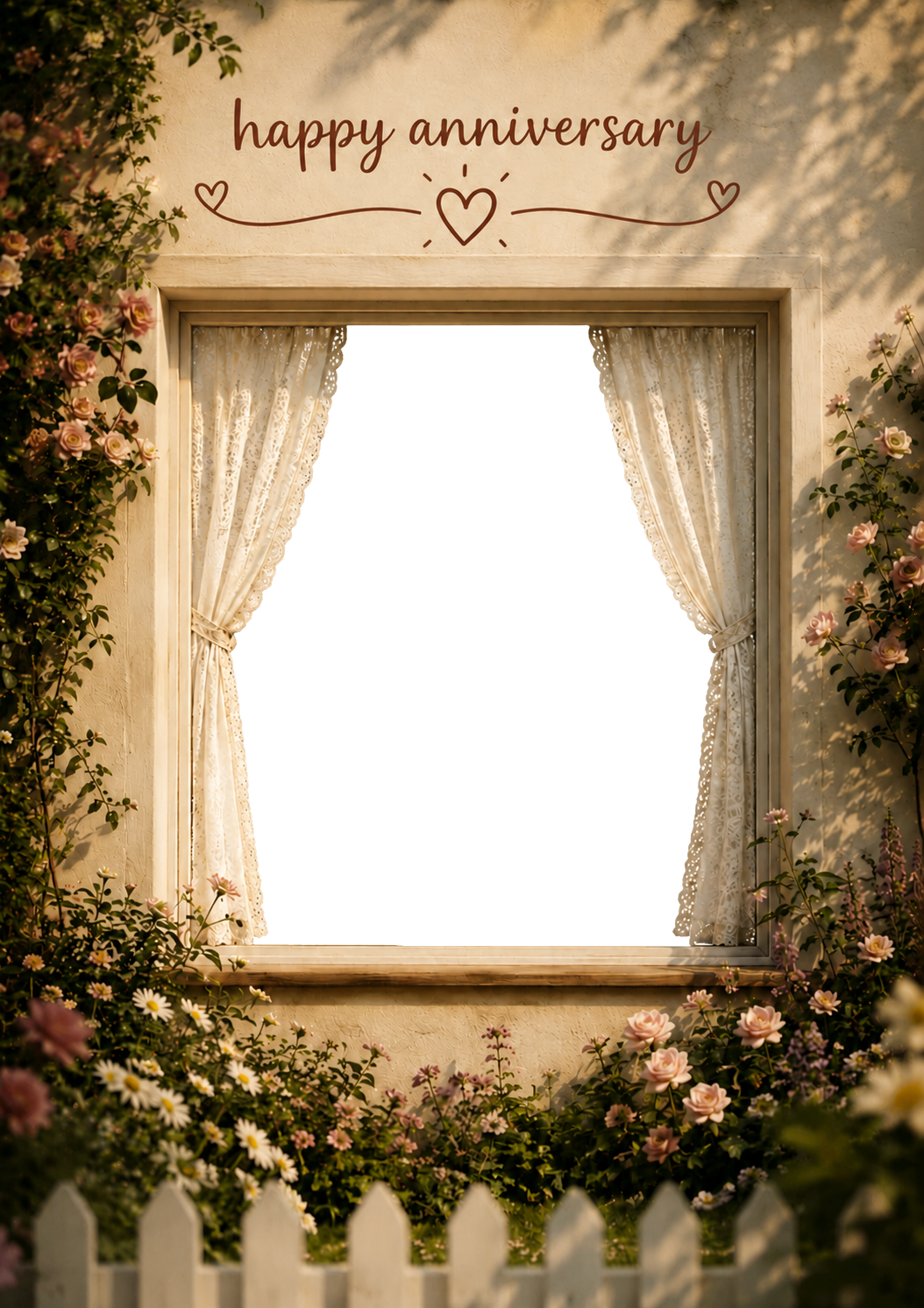 Romantic Cottage Window Floral Photo Upload Anniversary Card