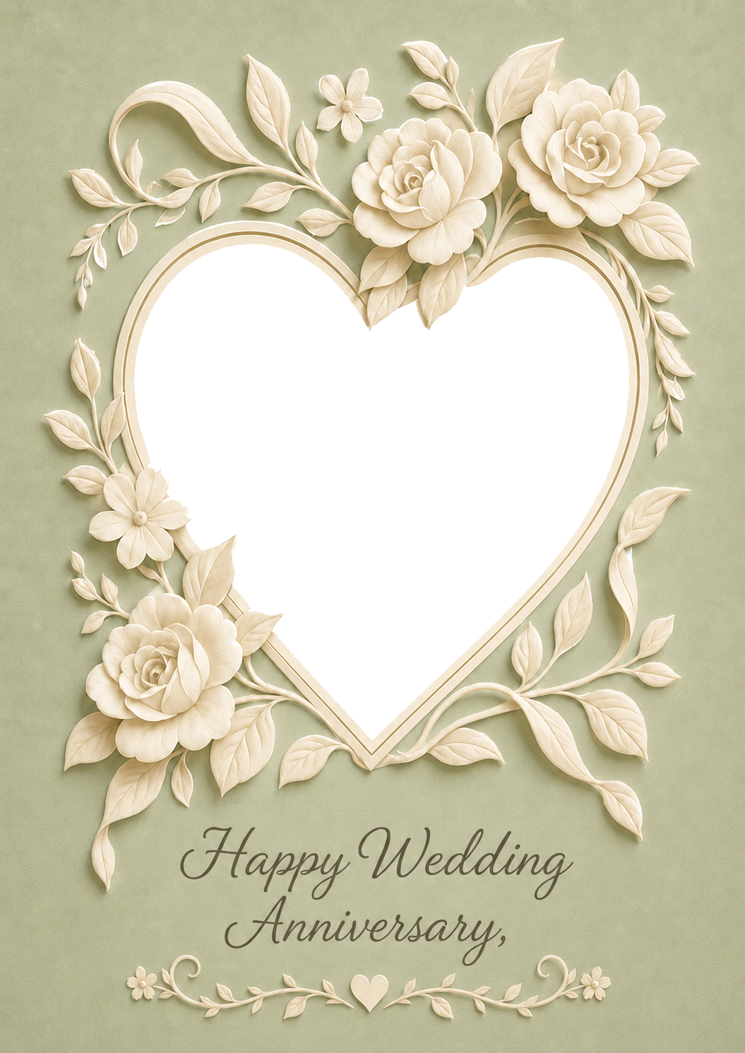 Cream Floral Heart Photo Upload Anniversary Card for Cousin