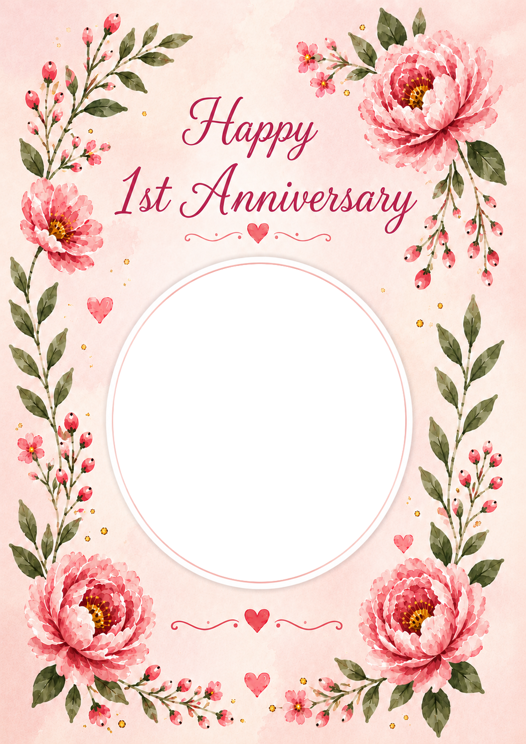 Pink Floral 1st Photo Upload Anniversary Card