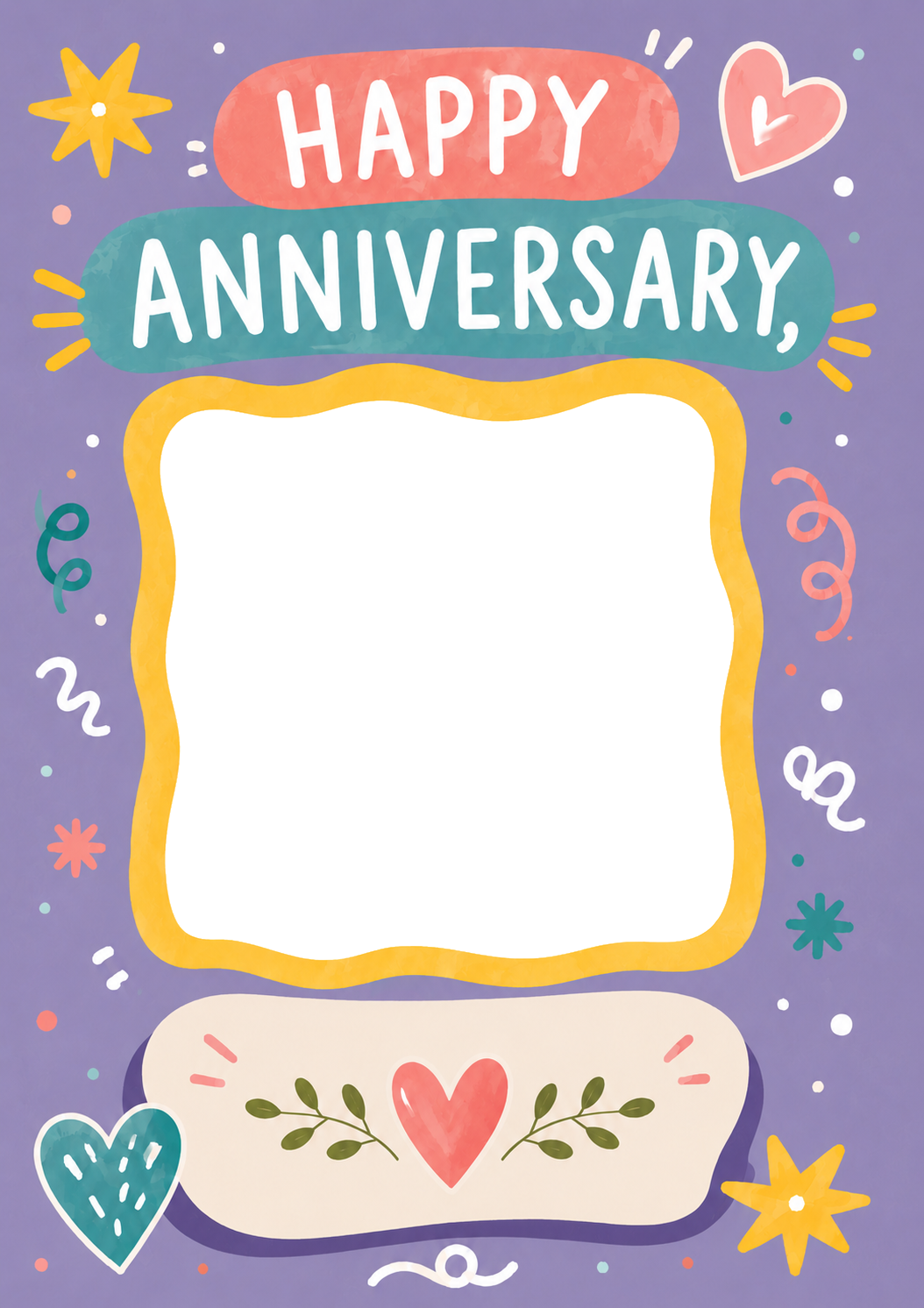 Colourful Doodle Hearts Photo Upload Anniversary Card