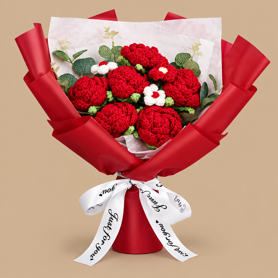 Red Roses Crochet Flower Bouquet