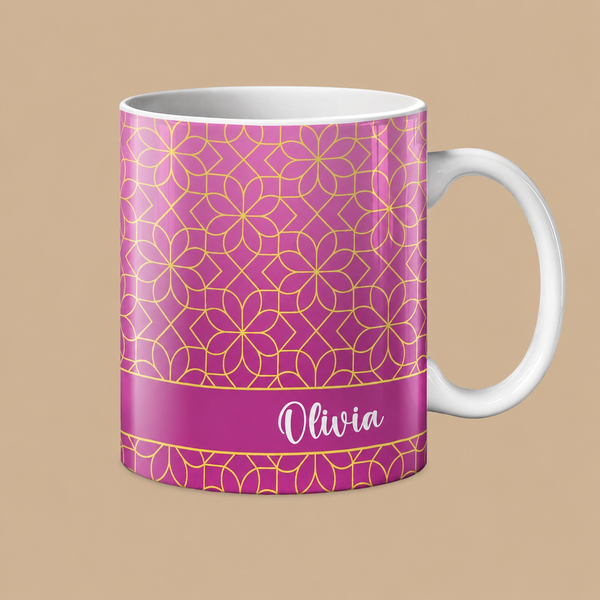 Personalised Pink Blossom Name Mug – 11oz
