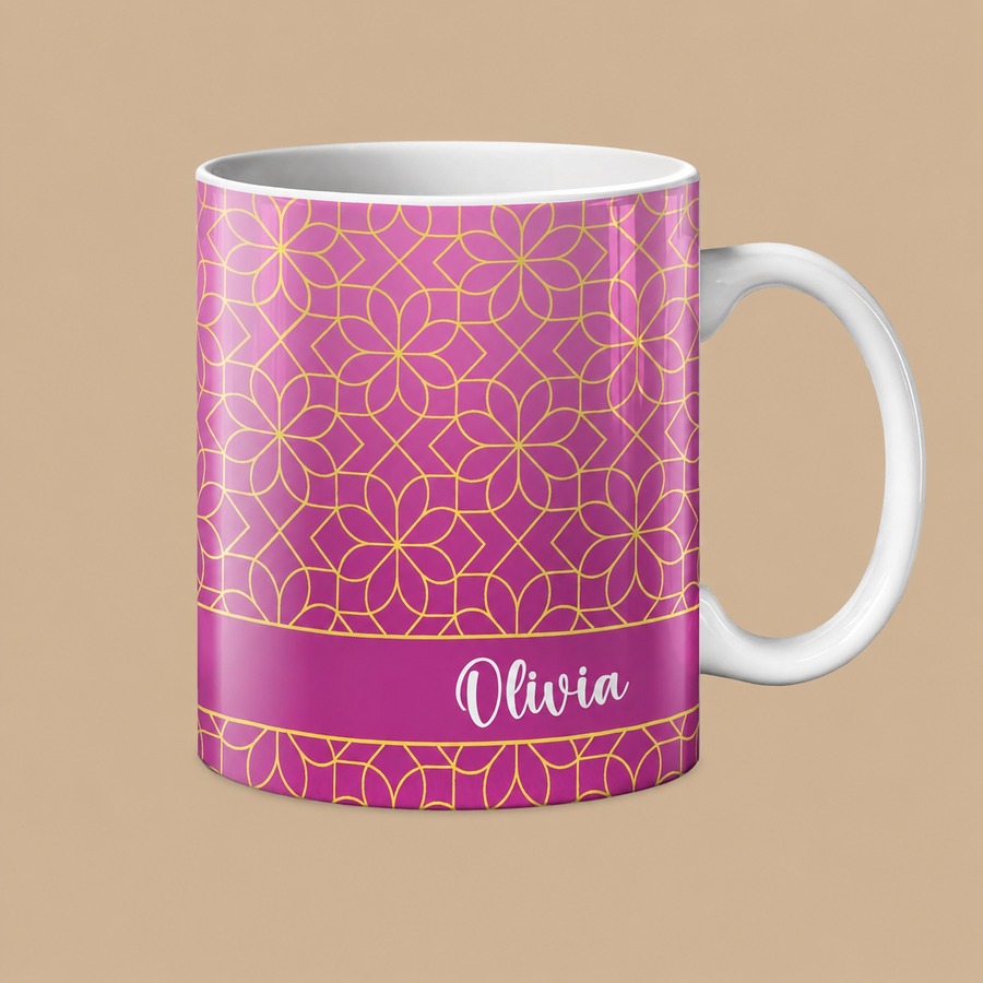 Personalised Pink Blossom Name Mug – 11oz