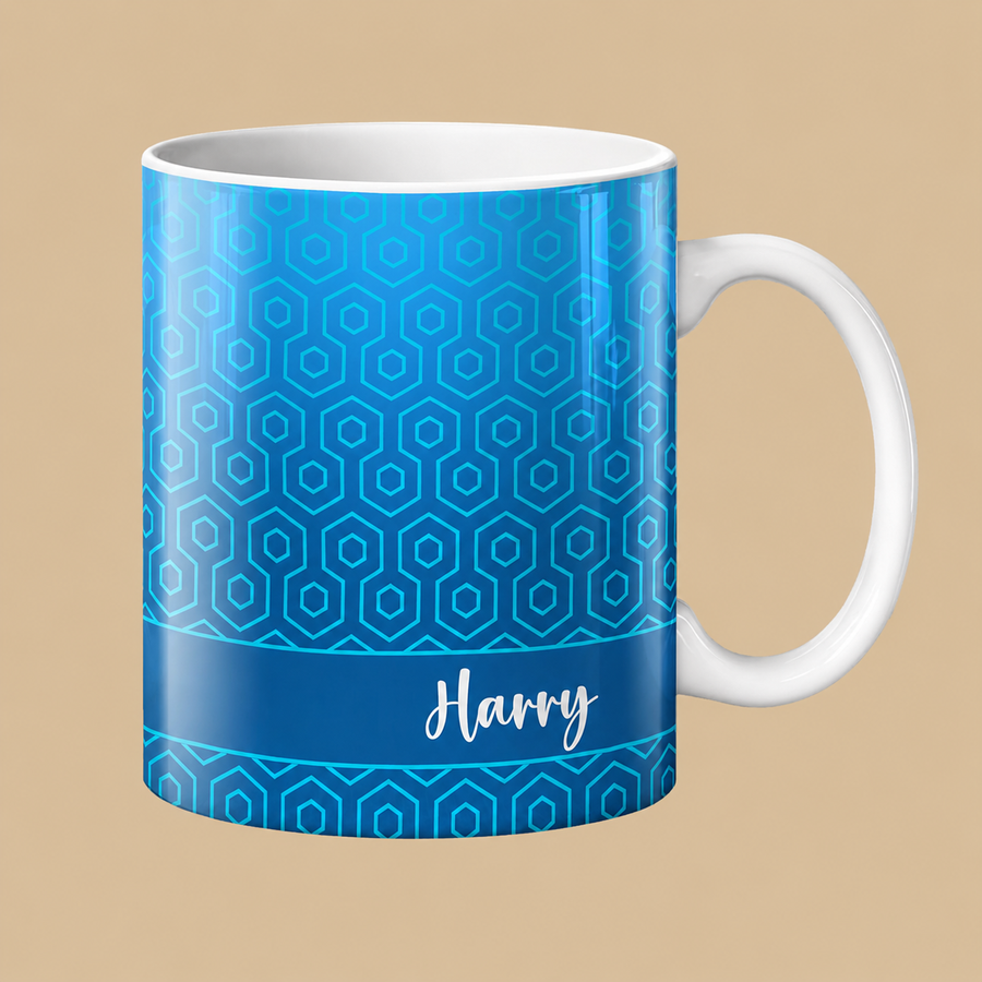 Personalised Blue Hex Name Mug – 11oz