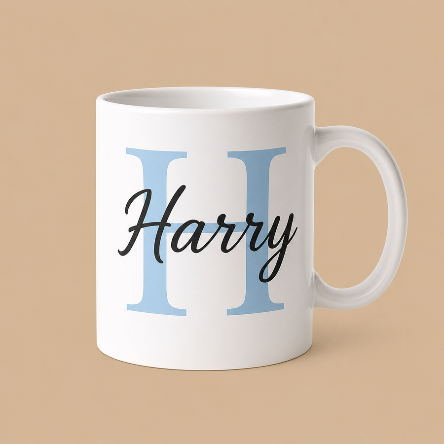 Personalised Blue Initial & Name Mug – 11oz