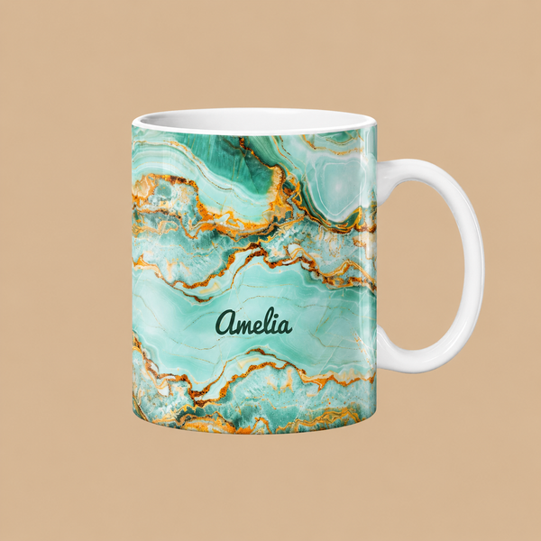 Personalised Emerald Mist Marble Name Mug