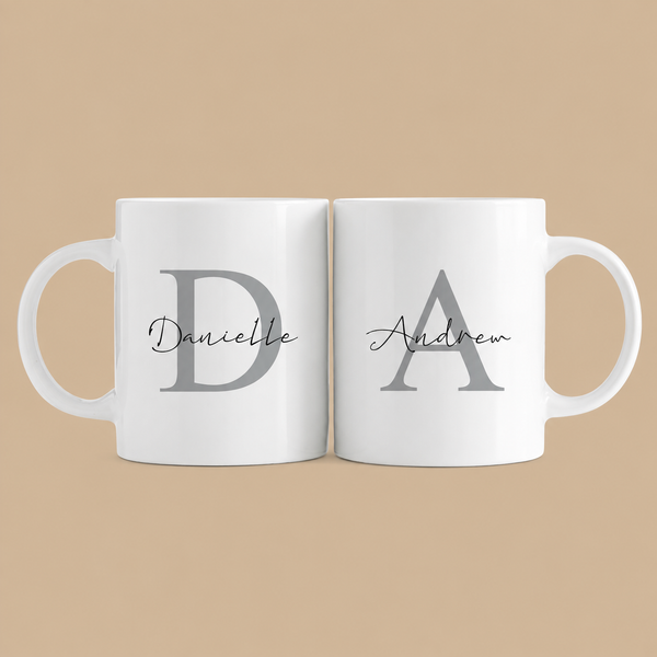Personalised Initial & Name Matching Mug Set – Set of 2