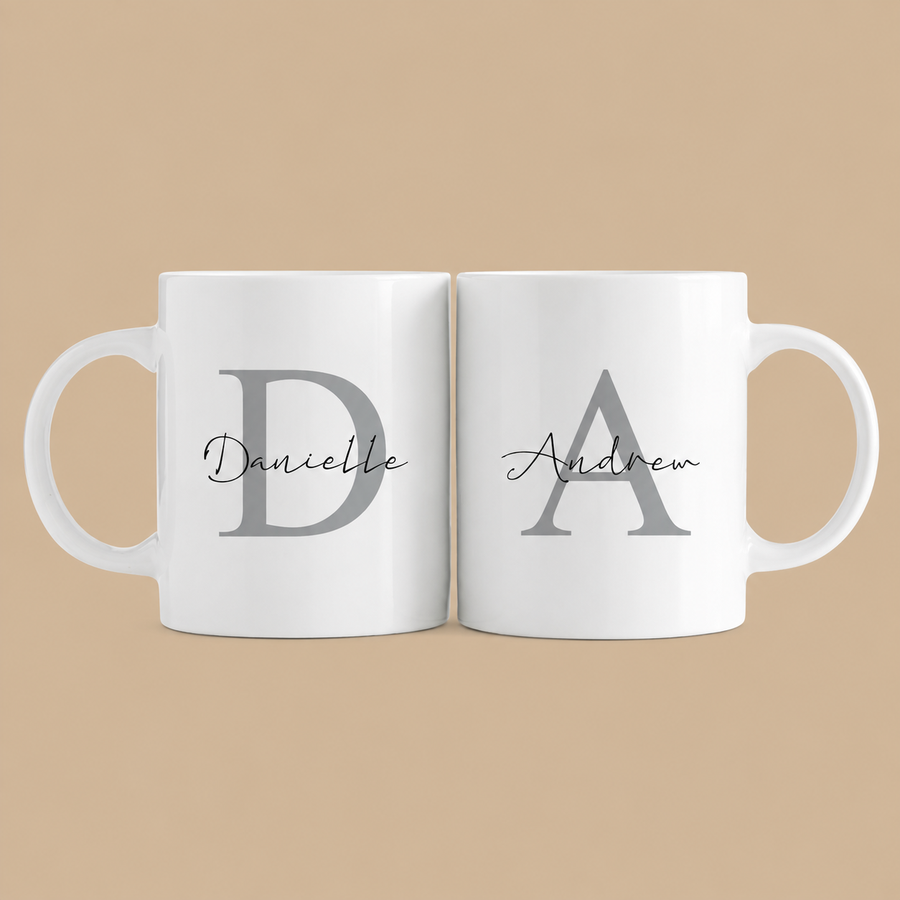 Personalised Initial & Name Matching Mug Set – Set of 2