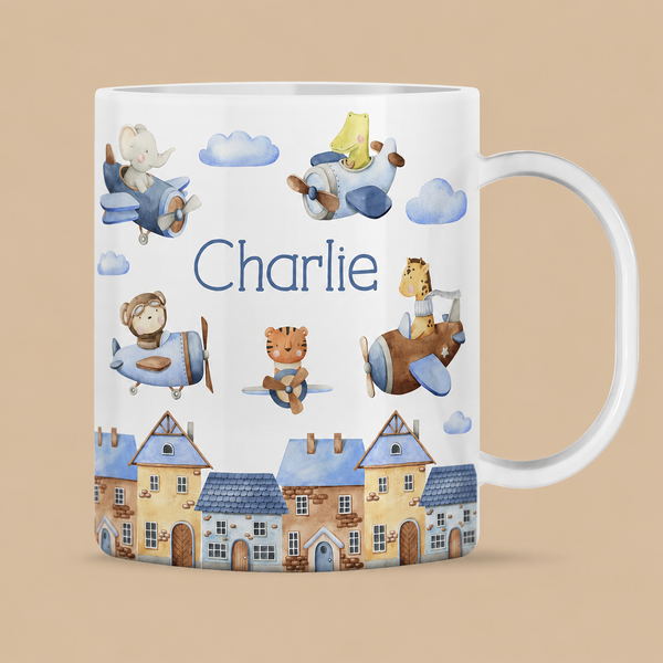 Personalised Animals in Planes Children’s Mug – Unbreakable Polymer