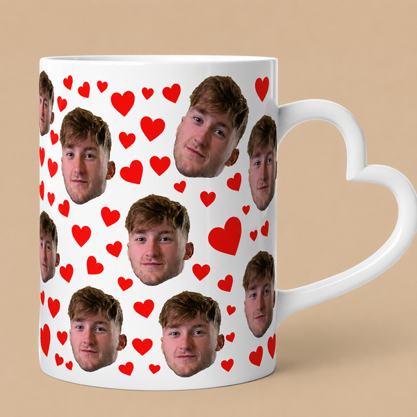 Personalised All-Over Face Heart Handle Mug