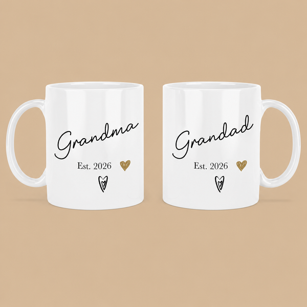 New Grandma & Grandad Est. 2026 Mug Set – 2 x 11oz