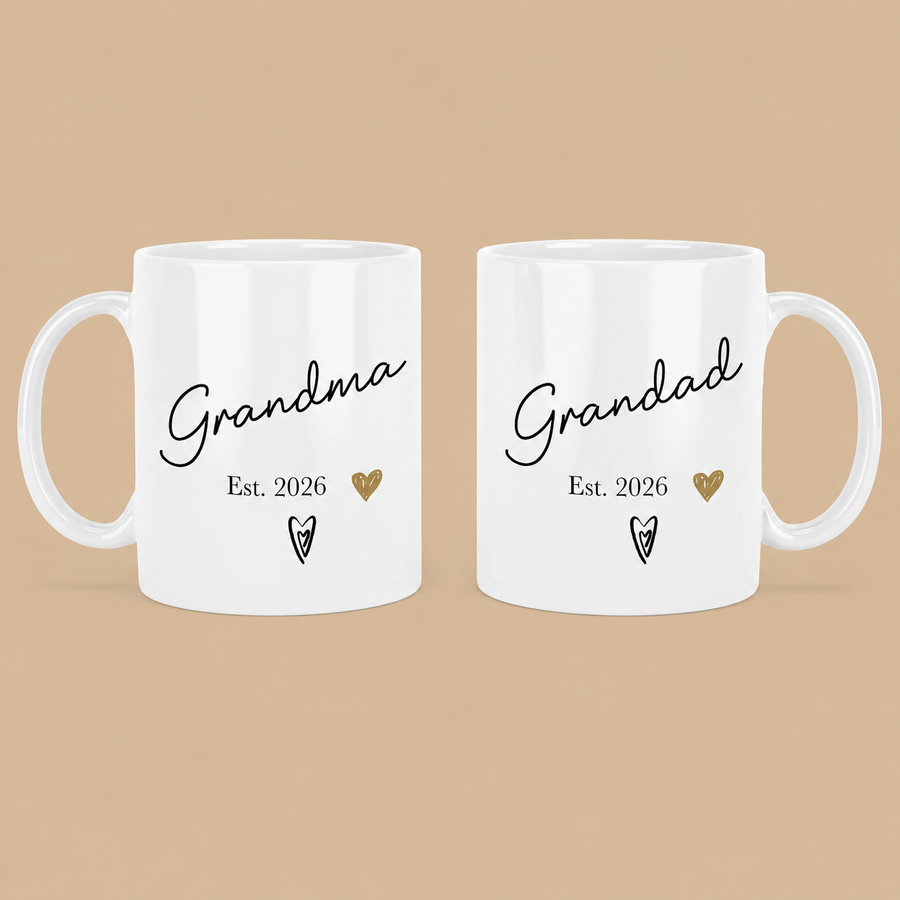 New Grandma & Grandad Est. 2026 Mug Set – 2 x 11oz