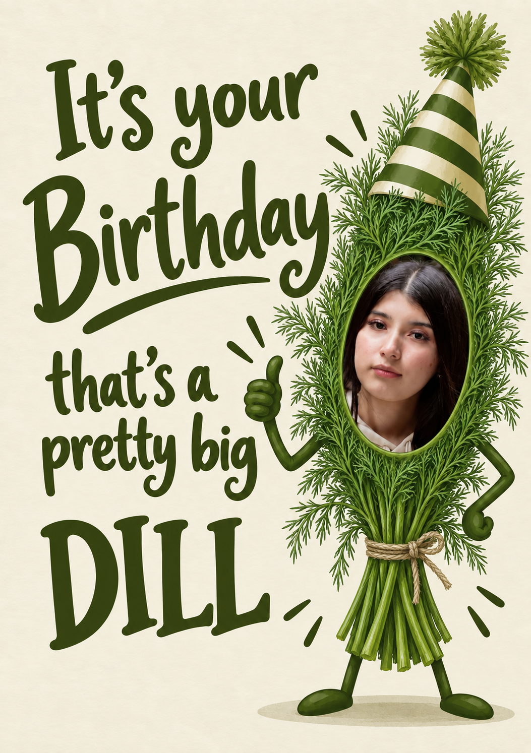 Funny Dill Herb Character Photo Upload Birthday Card