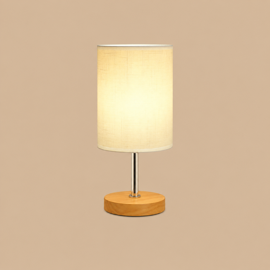 Warm White Bedside Table Lamp with Wooden Base