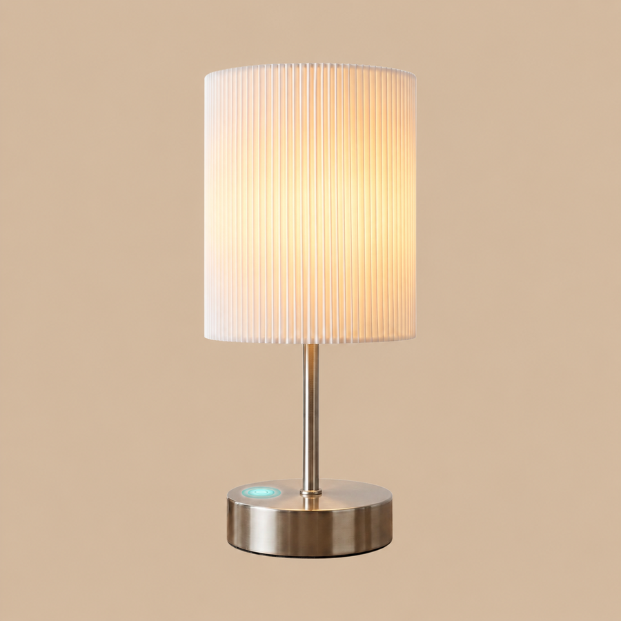 Silver Touch Bedside Lamp with 3D Pleated Linen Shade
