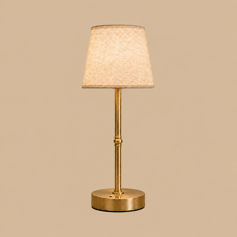 Gold Cordless Rechargeable Table Lamp with Fabric Shade