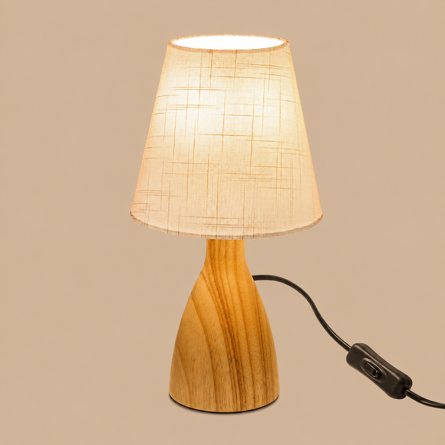 Wood Bedside Table Lamp with Button Switch