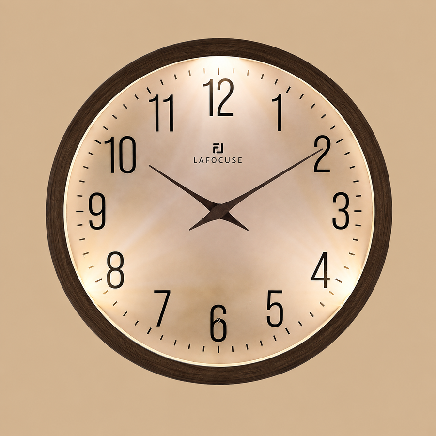 Lafocuse Brown Glow-in-the-Dark Wall Clock – 12 Inch