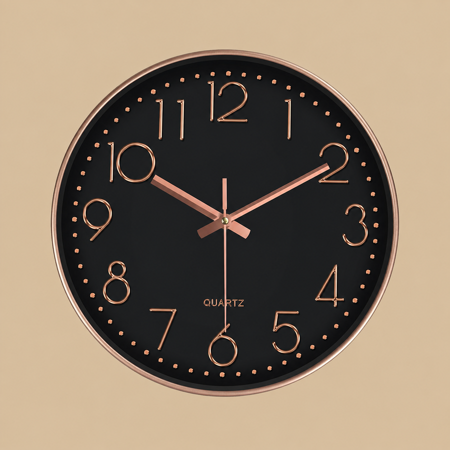 Black & Rose Gold Silent Wall Clock – 20cm