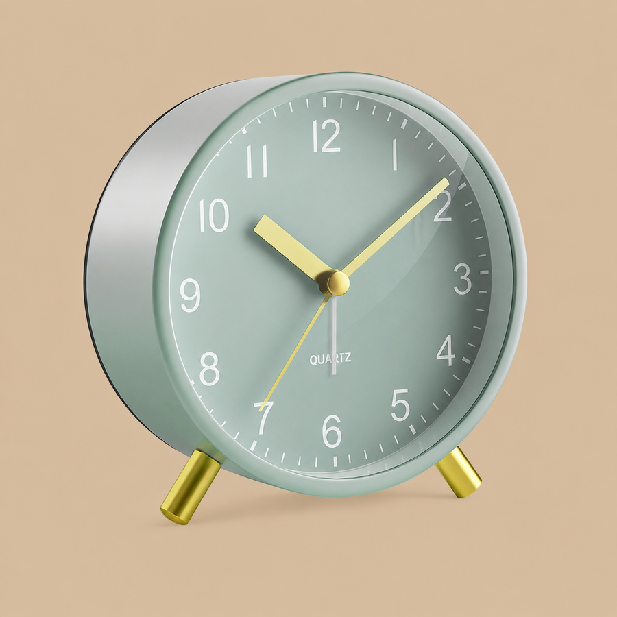 Sage Green with Gold Silent Bedside Alarm Clock with Night Light