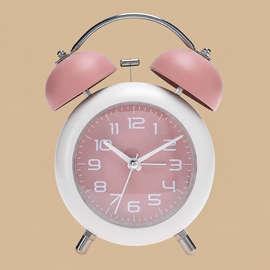 Pink Classic Bell Alarm Clock with Night Light – 15cm