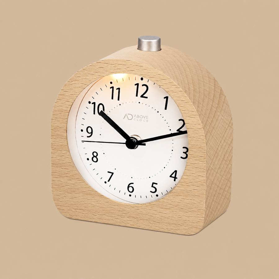 aboveClock Natural  Light Wood Analogue Alarm Clock