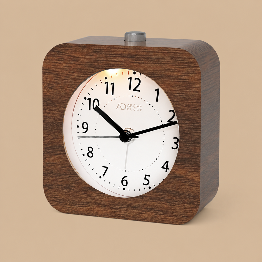 aboveClock Brown  Square Wooden Analogue Alarm Clock