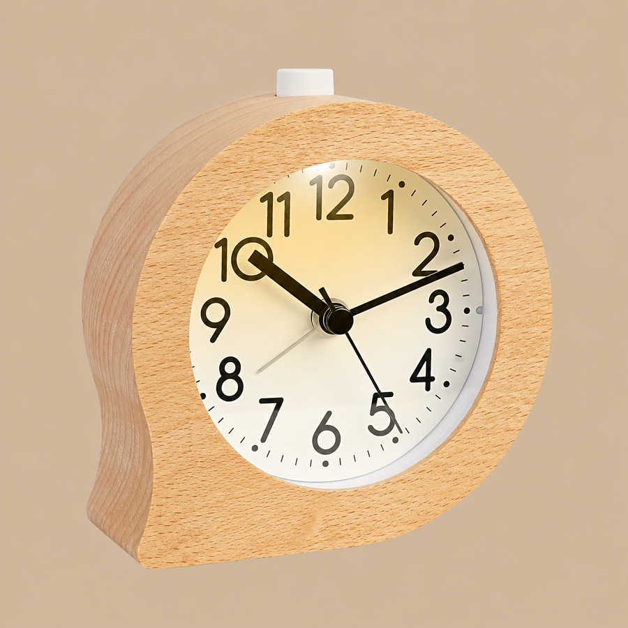 Light Wood Silent Analogue Alarm Clock with Snooze