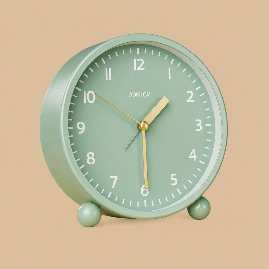 Green Silent Analogue Alarm Clock with Night Light