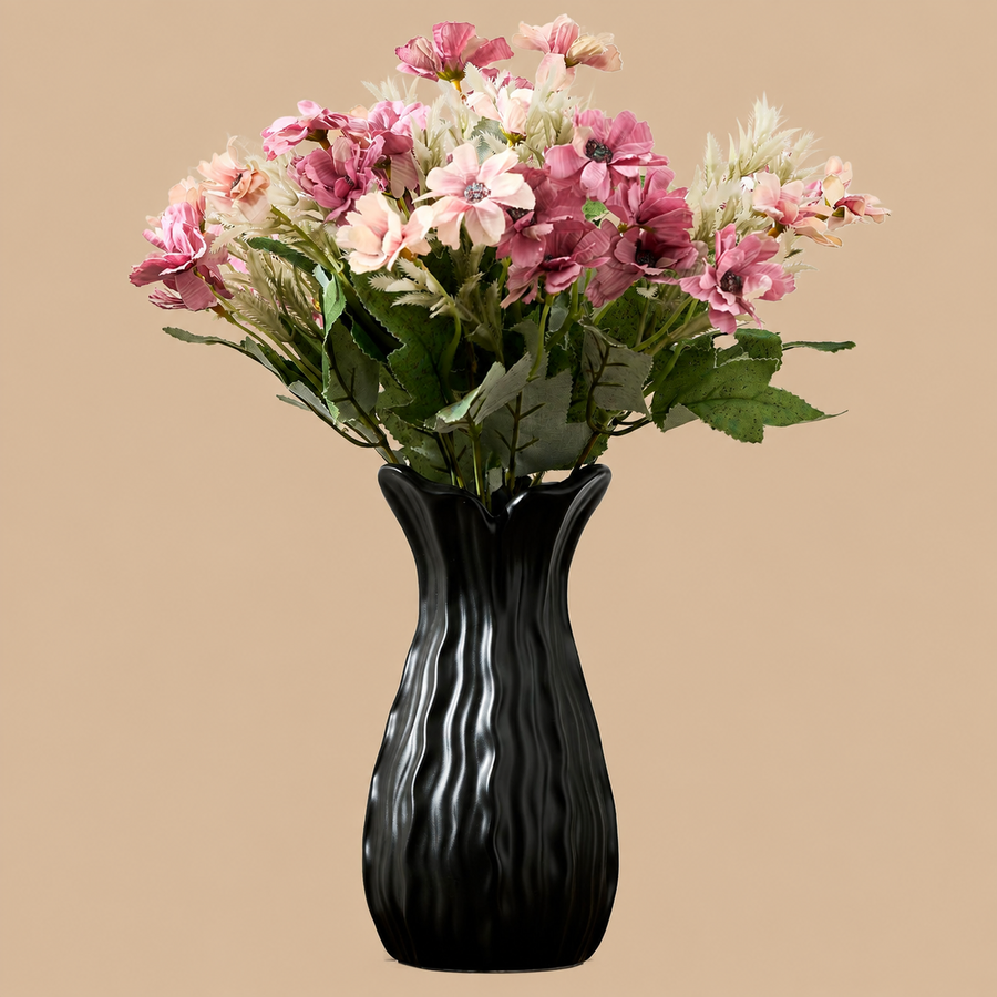 Matte Black Ceramic Flower Vase – 7.1 Inch