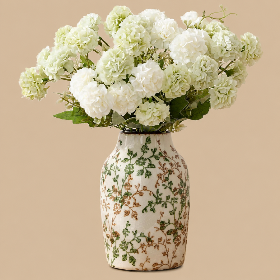 Green & Beige Chinoiserie Ceramic Vase – 7.05 Inch