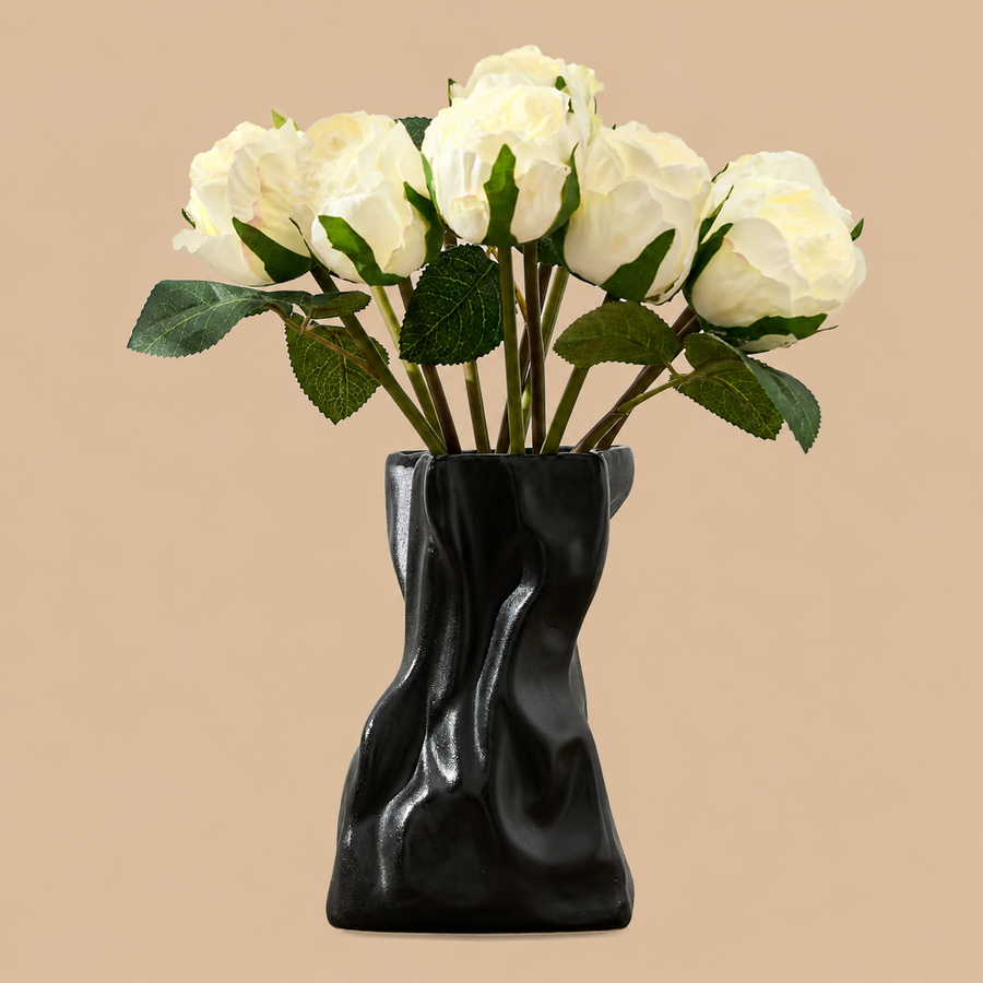 Metallic Black Ceramic Flower Vase – 6.38 Inch