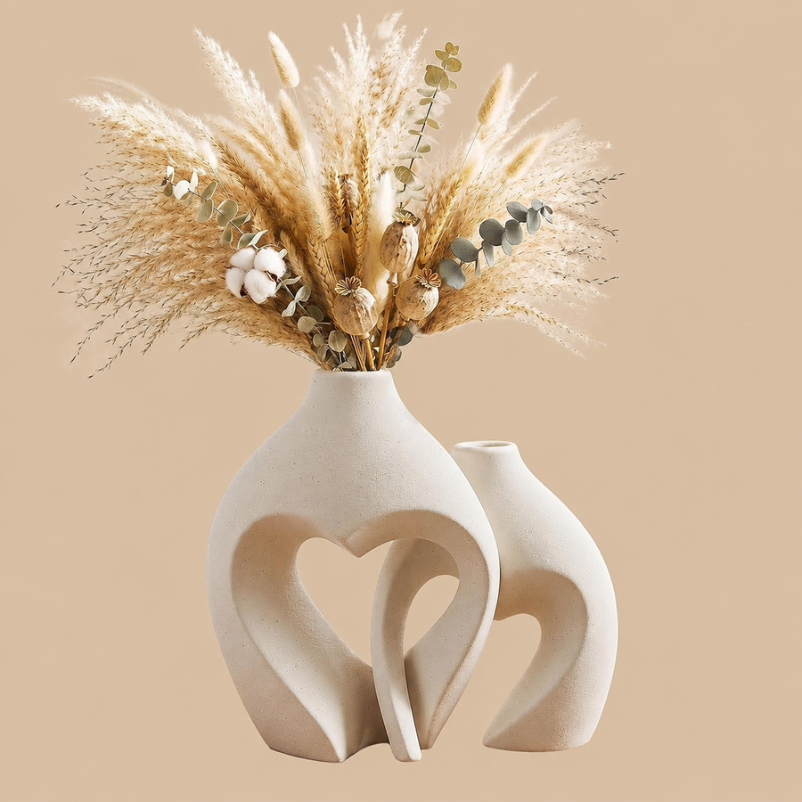 White Heart Shaped Ceramic Vase Set – Set of 2