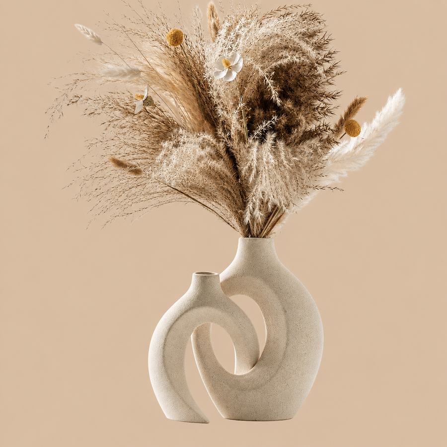 SUKIYPO Beige Hollow Ceramic Vase Set – Set of 2