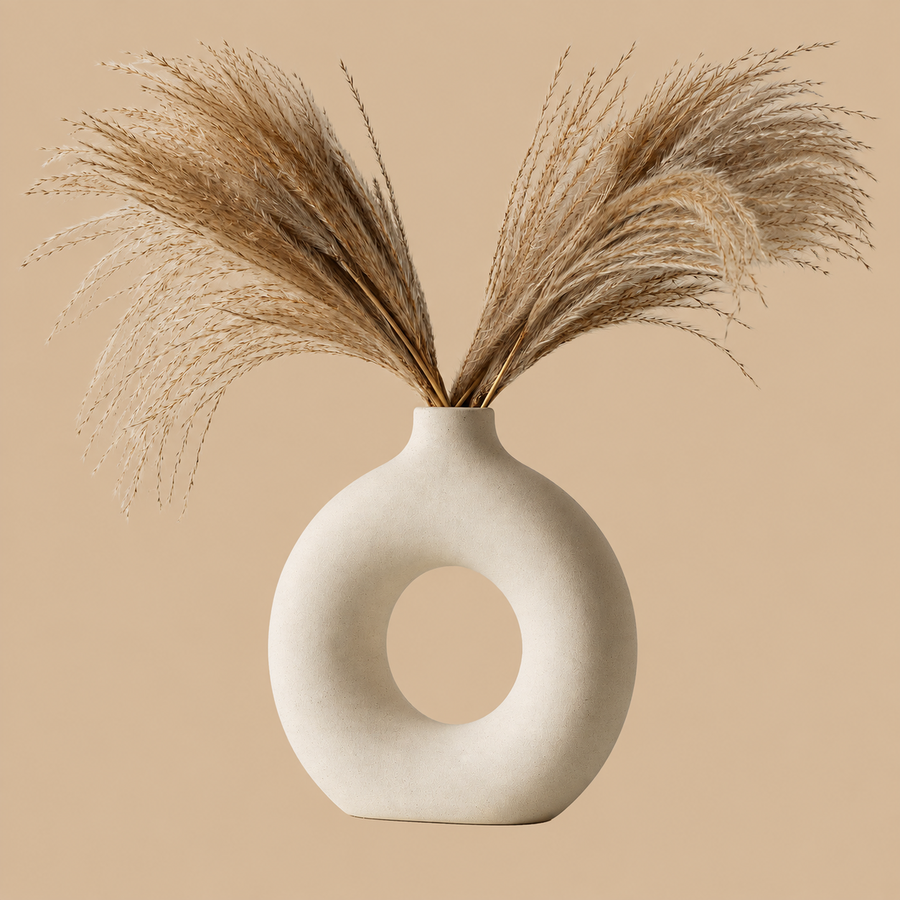 White Matte Donut Ceramic Vase – 19 x 18 x 6cm