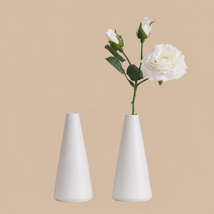 White Matte Ceramic Vase Set – Set of 2
