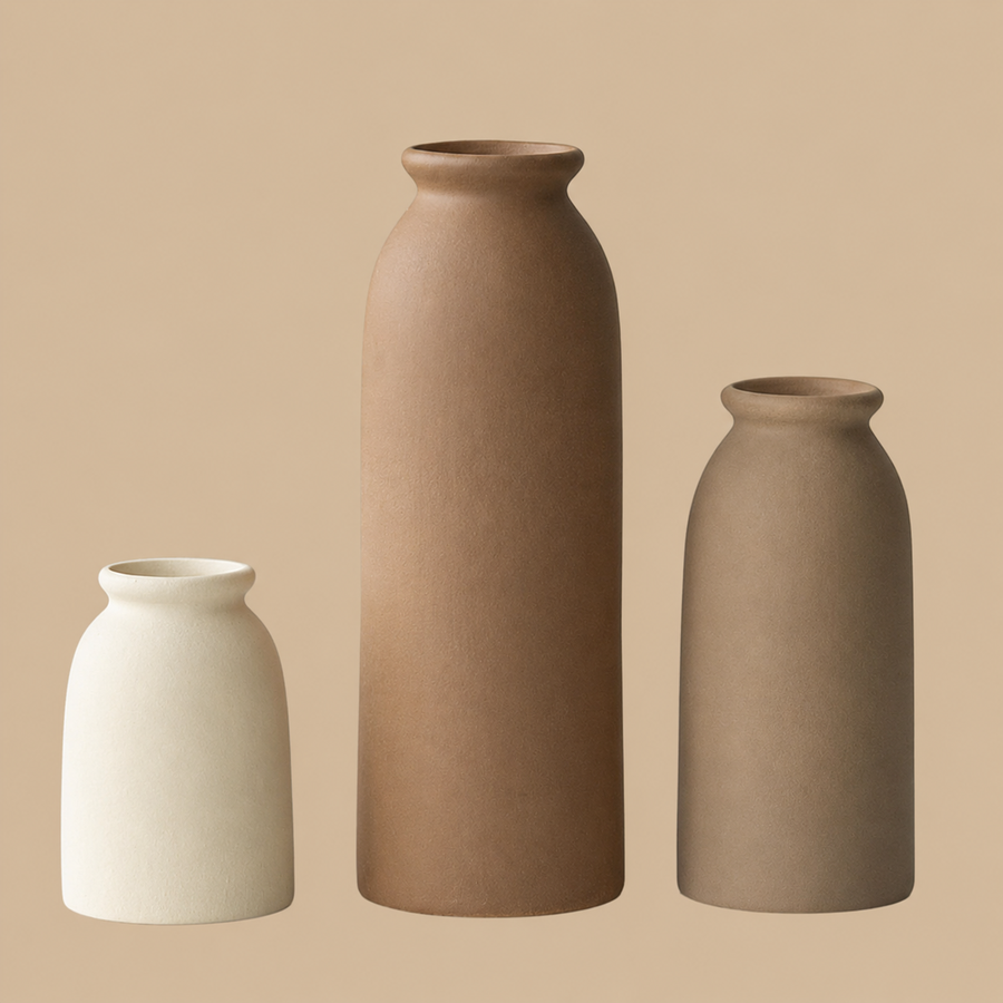 Earth Tone Mini Ceramic Vase Set – Set of 3