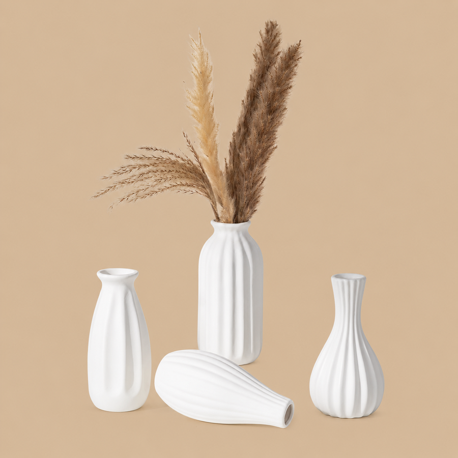 NUPTIO White Ceramic Bud Vase Set – Set of 4
