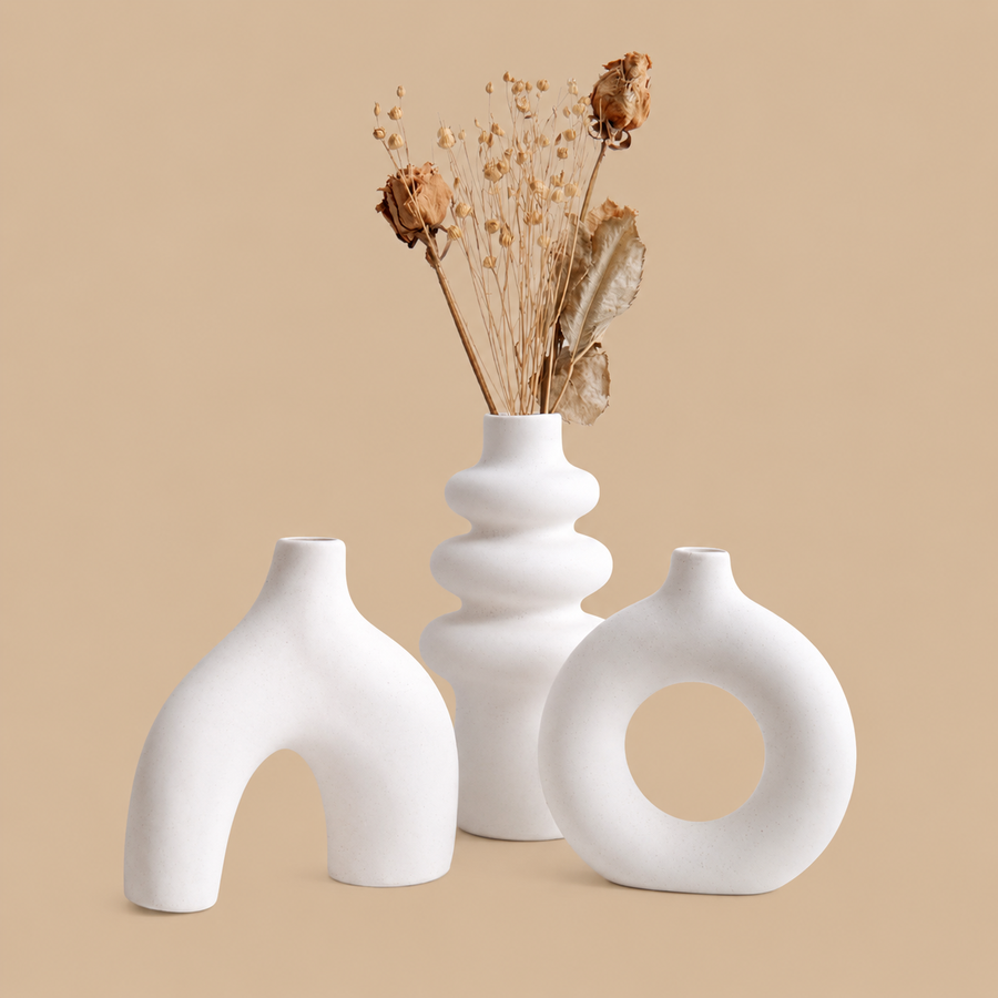 Modern Minimalist Ceramic Vase Set – Set of 3