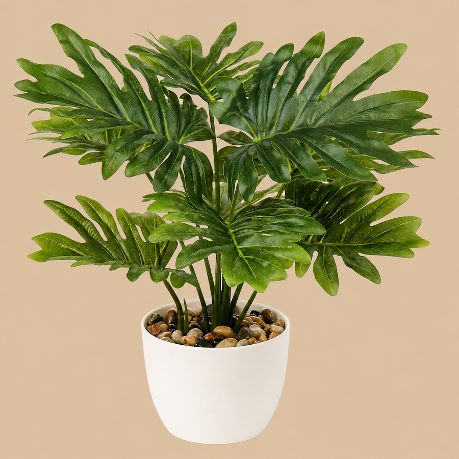 Artificial Green and White Monstera Plant – 45cm