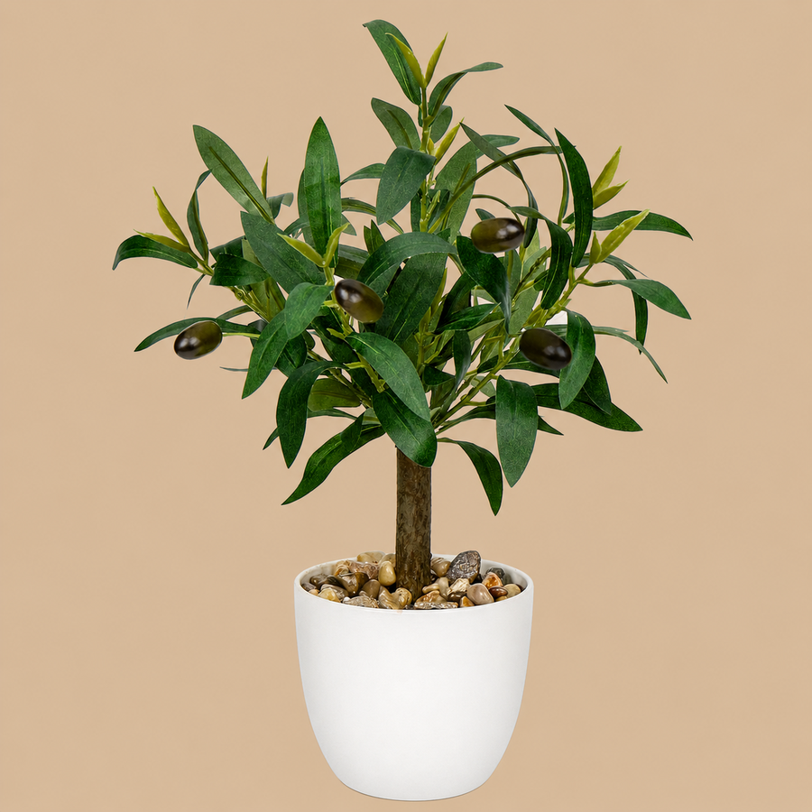 Artificial Olive Plant in White Pot 37cm  - Type 1