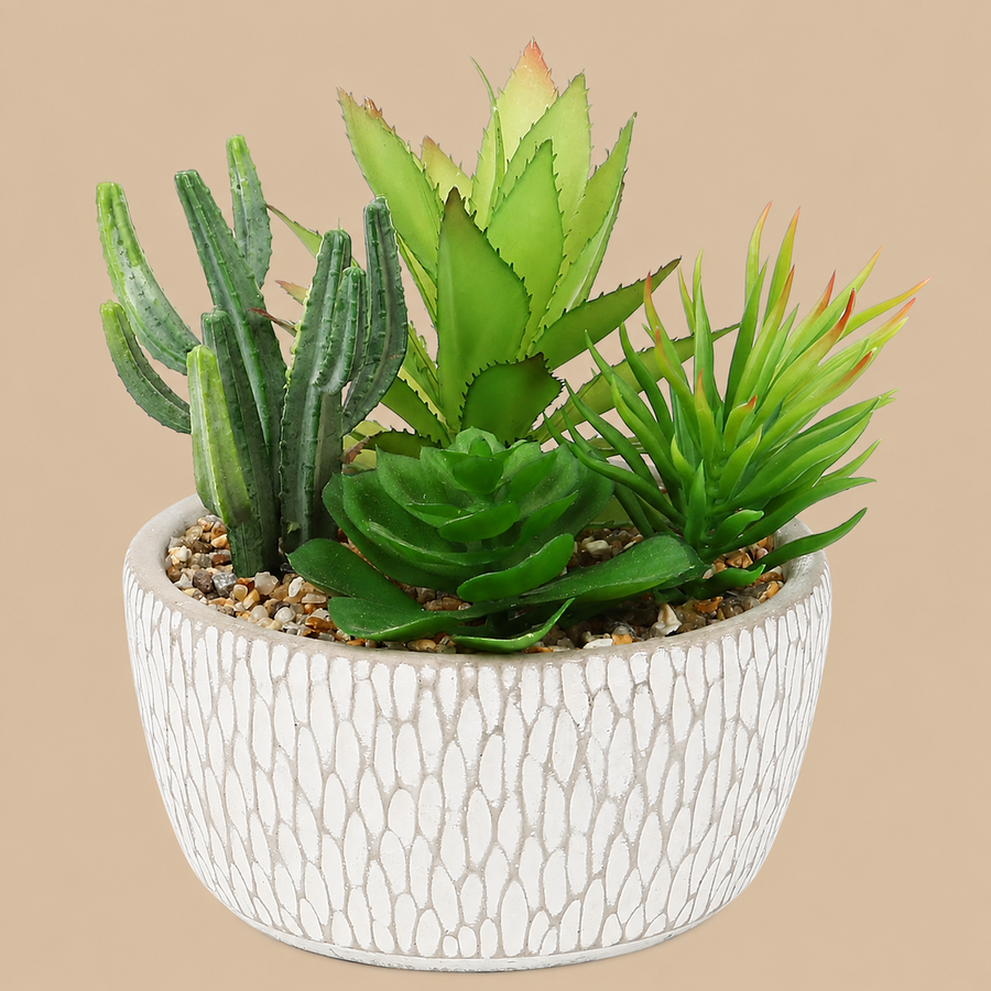 Artificial Succulent Arrangement in Cement Pot - Type 5