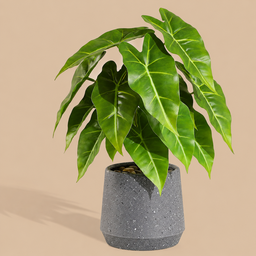 Artificial Sea Taro Plant in Grey Pot – 13 Inch