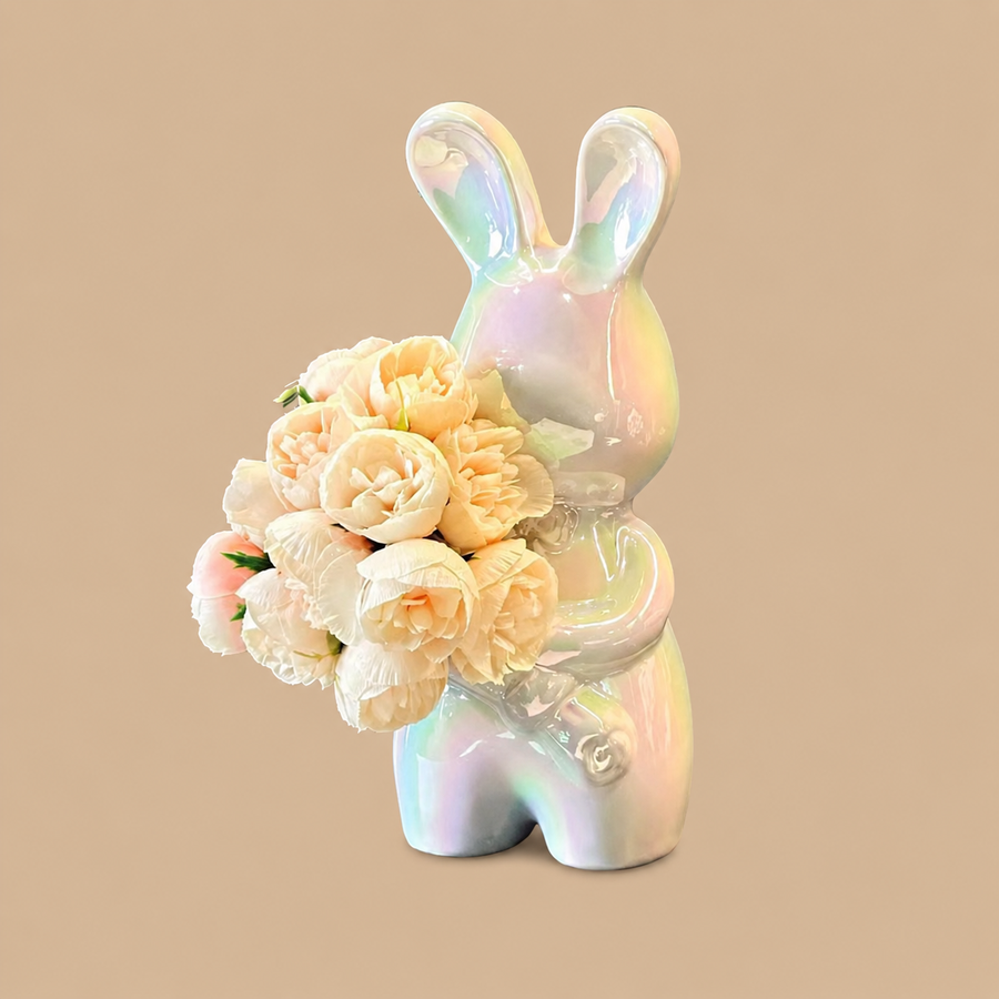 Colorful White Ceramic Rabbit Vase Ornament